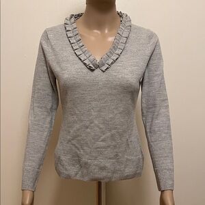 Brooks Brothers Oatmeal V-Neck Ruffle Sweater